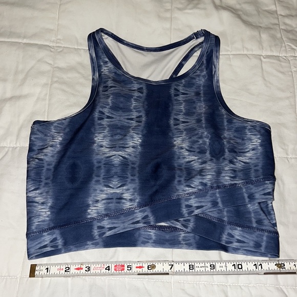 EUC Scorpio Sol Asymetrical Cross-Front Longline Yoga Bralette Blue Tie Dye Wave - Picture 5 of 10